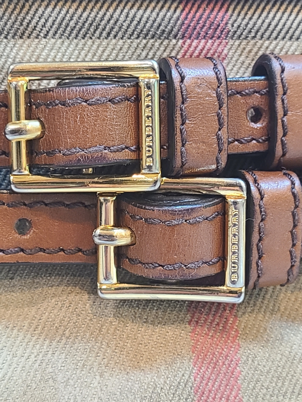 Burberry House Check Bridle Peyton Crossbody Vintage GUC Brown Leather Buckles - Picture 3 of 15